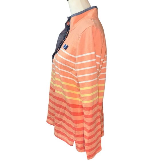 L.L. Bean Women's Soft Cotton Rugby Henley Collar Long Sleeve Orange White Sz M - Picture 4 of 11